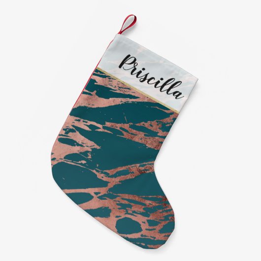 Petite Chaussette De Noël Marbre Turquoise Rose moderne (Devant (Accrochage))