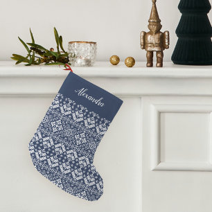 Petite Chaussette De Noël Marine Blue Nordic Sweater Motif Personnalisé