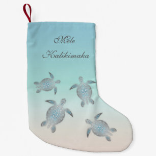 Petite Chaussette De Noël Mele Kalikimaka Tortues de mer argentées Hawaïen