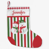 Petite Chaussette De Noël Mellow Snowmen - Xmas red white green stripes. (Devant)