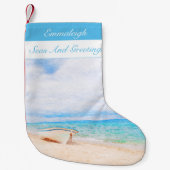 Petite Chaussette De Noël Mer Et Salutations Bateau De Pêche Nautique (Devant)