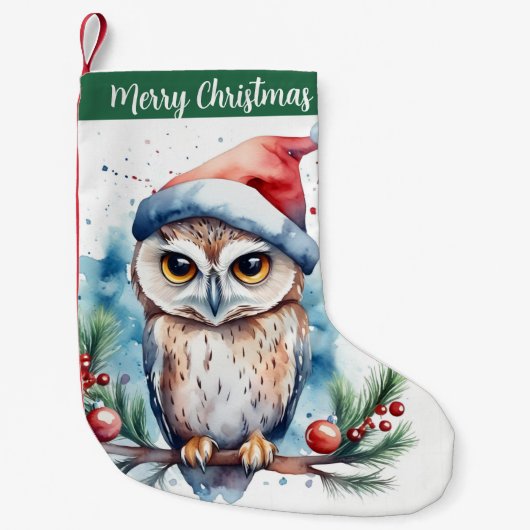 Petite Chaussette De Noël Merry Christmas Hat Festive Owl -  (Devant)