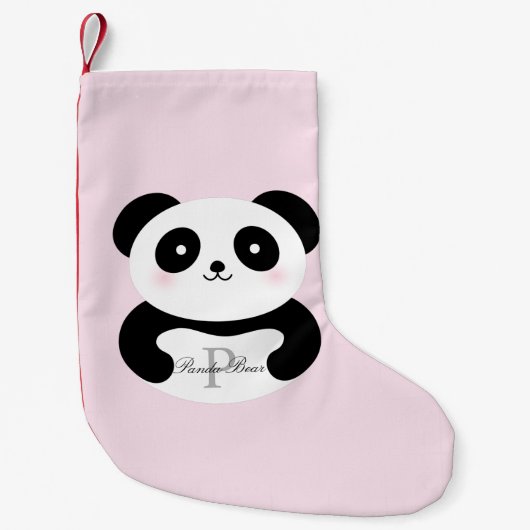 Petite Chaussette De Noël Mignonne fille bébé Panda Ours Monogramme (Devant)