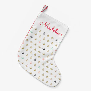 Petite Chaussette De Noël Mini Motif Ancre  Ajouter votre nom