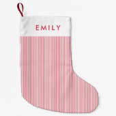 Petite Chaussette De Noël Minimalist Red Stripes Personalized Name  (Devant)