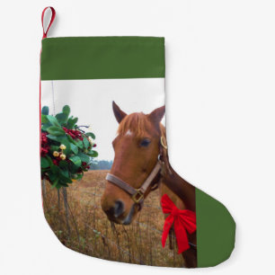 Petite Chaussette De Noël Mistletoe et cheval brun arc rouge