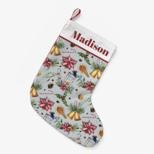 Petite Chaussette De Noël Mistletoe Poinsettia Noël cloches