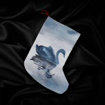 Petite Chaussette De Noël Misty Reflections | Moody Dusty Blue Swan sur le l<br><div class="desc">Bouché, foncé et moody peint à la main cygne de lac gardent le thème cadeau en bleu marine poussiéreux doux avec un cygne gracieux et un brouillard fumé tôt le matin. De la collection "Réflexions", cette aquarelle a été inspirée par le moment tranquille où vous pouvez être avec celui que...</div>