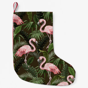 Petite Chaussette De Noël Modèle de flamingo tropical : Feuilles Vintages