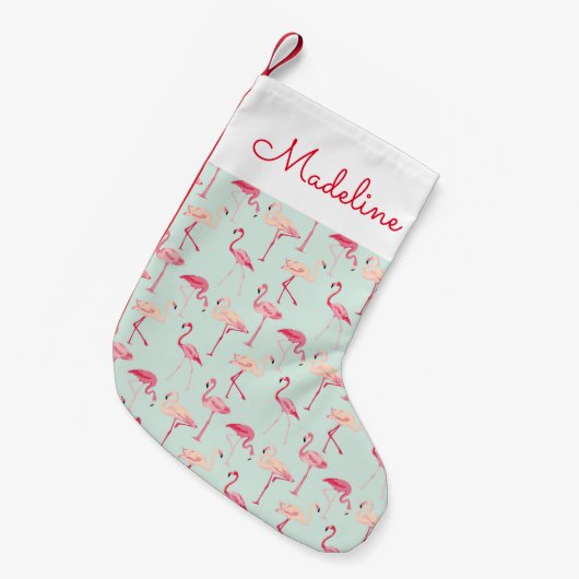 Petite Chaussette De Noël Modèle Flamingo rétro| Ajouter votre nom (Devant (Accrochage))