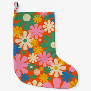 Petite Chaussette De Noël Modèle floral coloré des années 1960