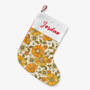 Petite Chaussette De Noël Modèle Floral Orange vintage