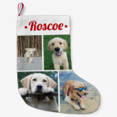 Petite Chaussette De Noël Modern 4 Photo Collage mignon Rouge Script Nom de  (Devant)