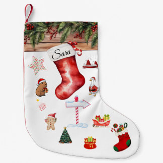 Petite Chaussette De Noël Modern Personalized Christmas Stocking Red & White
