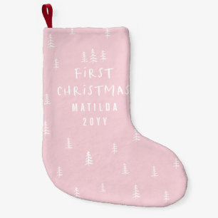 Petite Chaussette De Noël moderne élégant bébé première noël rose pâle