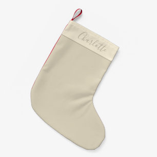 Petite Chaussette De Noël Moderne Ferme Personnalisé Nom Script Beige