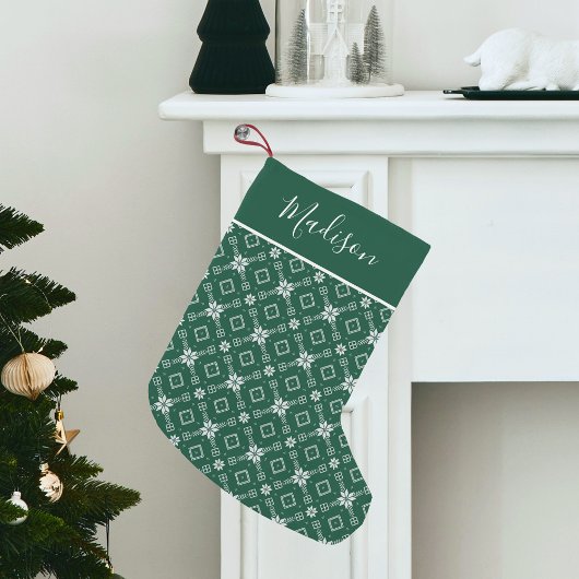 Petite Chaussette De Noël Moderne Green Nordic Snowflake Personnalisé