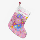 Petite Chaussette De Noël Monogram Flowers and butterfly floral design pink (Devant (Accrochage))