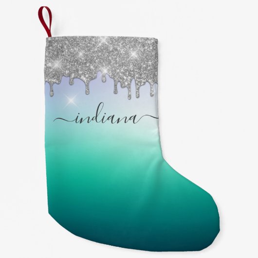Petite Chaussette De Noël Monogram Holiday Nom du script Silver Parties scin (Devant)