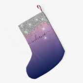 Petite Chaussette De Noël Monogram Silver Parties scintillant Holiday Purple (Dos (Accrochage))