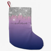 Petite Chaussette De Noël Monogram Silver Parties scintillant Holiday Purple (Devant)