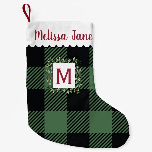 Petite Chaussette De Noël Monogramme À feuillage persistant de couronne de b (Devant)