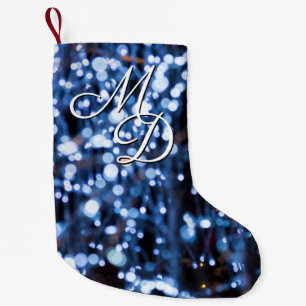 Petite Chaussette De Noël Monogramme Abstrait De Lumières Bleues