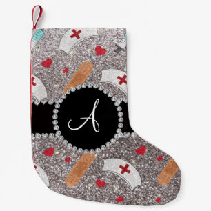 Petite Chaussette De Noël Monogramme argent parties scintillant infirmière c
