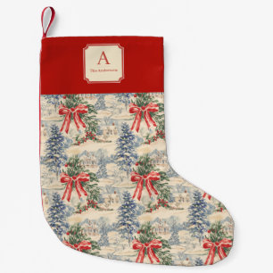 Petite Chaussette De Noël Monogramme au nœud rouge de Noël de village d'hive