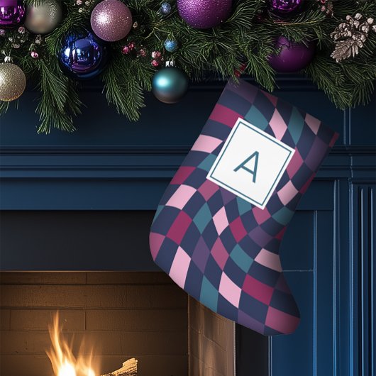 Petite Chaussette De Noël Monogramme Bold À damiers Motif