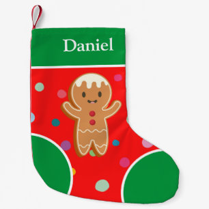 Petite Chaussette De Noël Monogramme coloré rouge motif pain d'épices mignon