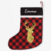 Petite Chaussette De Noël Monogramme de bison Plaid Gold Deer (Dos)
