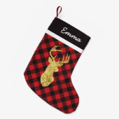 Petite Chaussette De Noël Monogramme de bison Plaid Gold Deer (Devant (Accrochage))