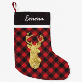 Petite Chaussette De Noël Monogramme de bison Plaid Gold Deer (Devant)