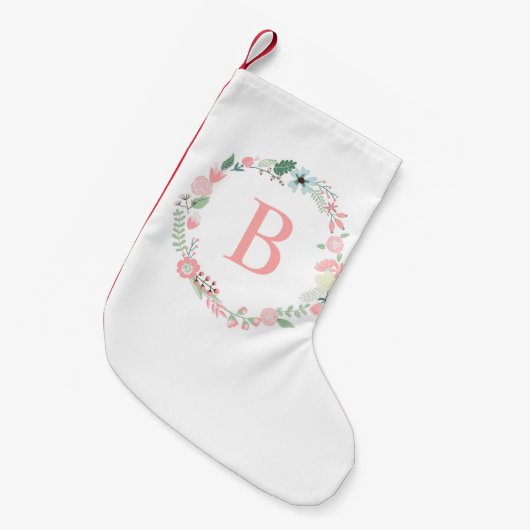 Petite Chaussette De Noël Monogramme de couronne de fleurs rose (Devant (Accrochage))