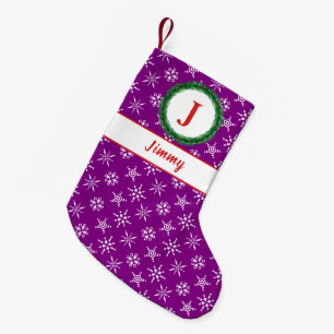 Petite Chaussette De Noël Monogramme de couronne Votre nom Flèche de neige b