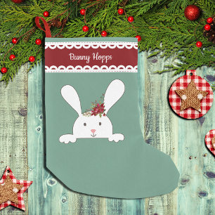 Petite Chaussette De Noël Monogramme de dentelle florale de lapin blanc
