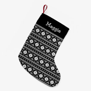 Petite Chaussette De Noël Monogramme de l'île de Black and White
