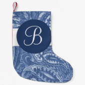 Petite Chaussette De Noël Monogramme de Noël en cachemire bleu (Devant)