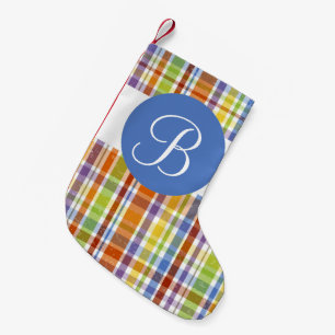 Petite Chaussette De Noël Monogramme de Noël en plaid coloré