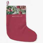 Petite Chaussette De Noël Monogramme de Noël Red Holly Berries Pine Cône (Devant)
