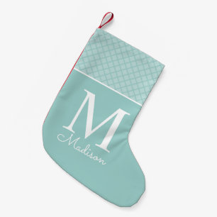 Petite Chaussette De Noël Monogramme de nom à motif à carreaux vert clair mo