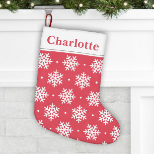 Petite Chaussette De Noël Monogramme de nom de flocon de neige rouge et blan