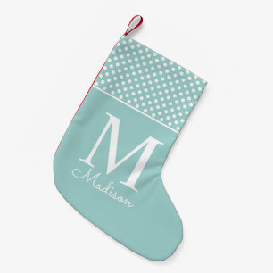 Petite Chaussette De Noël Monogramme de nom de motif de points de teal moder