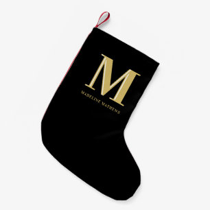 Petite Chaussette De Noël Monogramme de nom moderne typographie gras or noir