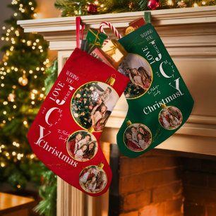 Petite Chaussette De Noël Monogramme de nom personnalisé avec photo rouge et