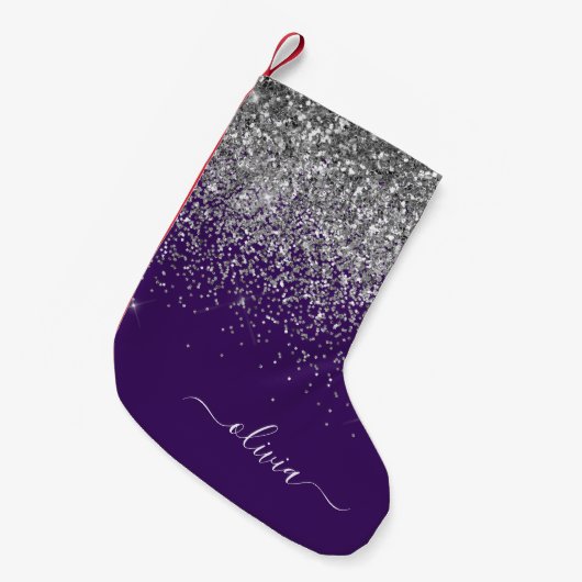 Petite Chaussette De Noël Monogramme de Parties scintillant d'argent violet (Devant (Accrochage))