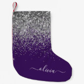 Petite Chaussette De Noël Monogramme de Parties scintillant d'argent violet (Devant)