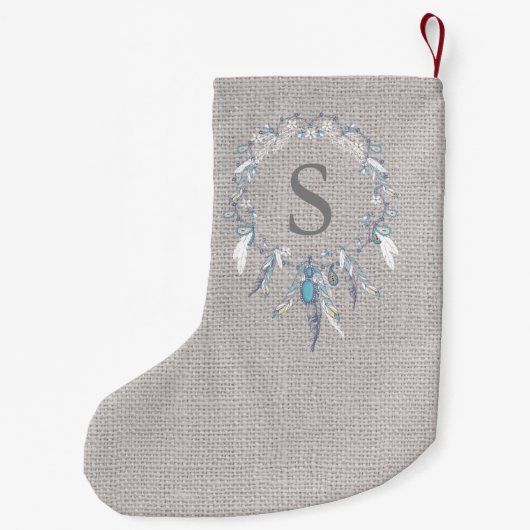 Petite Chaussette De Noël Monogramme de plume de Boho rustique (Dos)