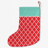 Petite Chaussette De Noël Monogramme de quadrilatère moderne rouge et aqua (Dos)